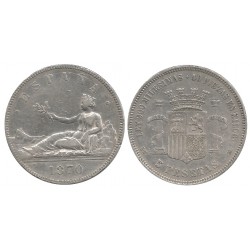 Gobierno Provisional. 1870*(18-70). 5 Pesetas (BC+/MBC-) (Plata) Ceca de Madrid SN-M