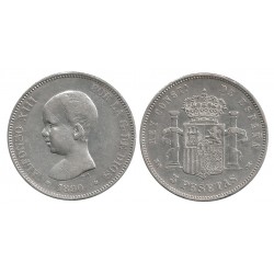 Alfonso XIII. 1890*(-8-90). 5 Pesetas (BC+) (Plata) Ceca de Madrid MP-M