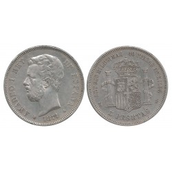 Amadeo I. 1871*(18-71). 5 Pesetas (MBC-) (Plata) Ceca de Madrid SD-M