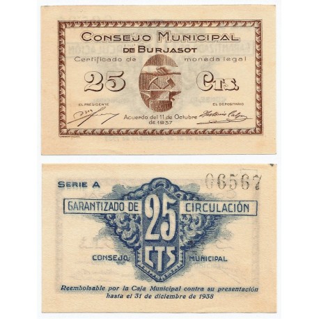 Burjasot. 1937. 25 Céntimos (SC)