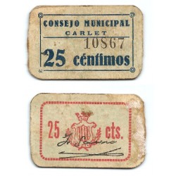 Carlet. 1937. 25 Céntimos (EBC-)
