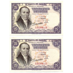 Estado Español. 1946. 25 Pesetas (MBC+) Serie I. Pareja Correlativa