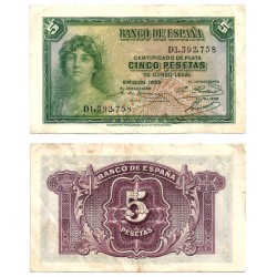 España. 1935. 5 Pesetas (MBC-) Serie D. Leves manchas