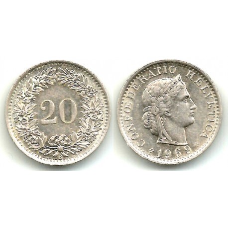 (29a) Suiza. 1969. 20 Rappen (MBC+)