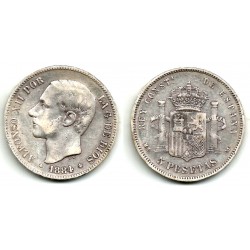 Alfonso XII. 1884*(18-84). 5 Pesetas (BC) (Plata) Ceca de Madrid MS-M