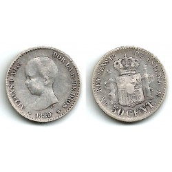 Alfonso XIII. 1889*(8-9). 50 Céntimos (BC) (Plata) Ceca de Madrid MP-M