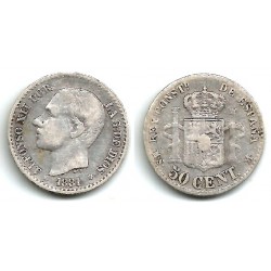 Alfonso XII. 1881*(8-1). 50 Céntimos (BC) (Plata) Ceca de Madrid MS-M
