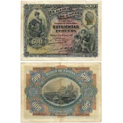 España. 1907. 500 Pesetas (MBC) Sin Serie. Pequeños agujeros de grapa