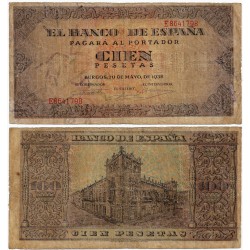 Estado Español. 1938. 100 Pesetas (BC+) Serie E. Pequeñas roturas margen derecho