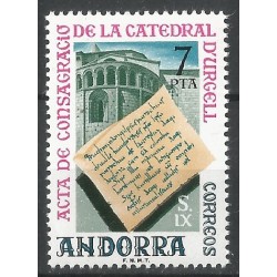 Andorra. 1975. 7 Pesetas (Nuevo) Acta de Consagración de la Catedral de Urgell