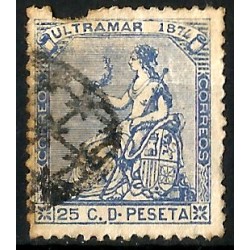 (28) Cuba Colonial. 1874. 25 Céntimos de Peseta (Usado) Rotura