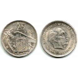 Estado Español. 1957*(69). 25 Pesetas (EBC-) Hilo de Metal