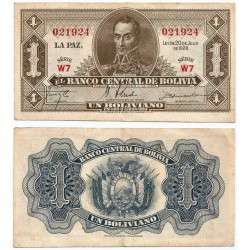 (128a) Bolivia. 1951-52. 1 Boliviano (MBC+)