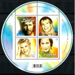 Canadá. 2007. Hoja Conmemorativa (Nuevo) Artistas Discográficos Canadienses