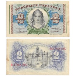España (II República). 1938. 2 Pesetas (EBC-) Serie B