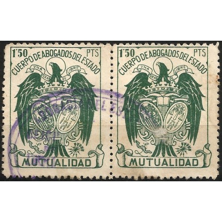Cuerpo de Abogados del Estado. Mutualidad. 1,50 Pesetas (x2) (Usado) Bloque de 2