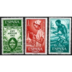 Río Muni. 1965. Serie Completa (Nuevo, con señal de fijasellos) XXV Años de Paz