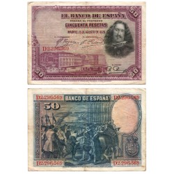 España. 1928. 50 Pesetas (MBC/MBC-) Serie D