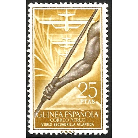 Guinea Española. 1957. 25 Pesetas (Nuevo, con señal de fijasellos) Vuelo Escuadrilla Atlantida