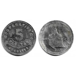Cooperativa C. O. Azcoitia. 1915. 5 Pesetas (BC+)