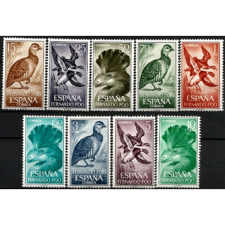 Fernando Poo. 1964. Serie Completa (Nuevo, con señal de fijasellos) Aves