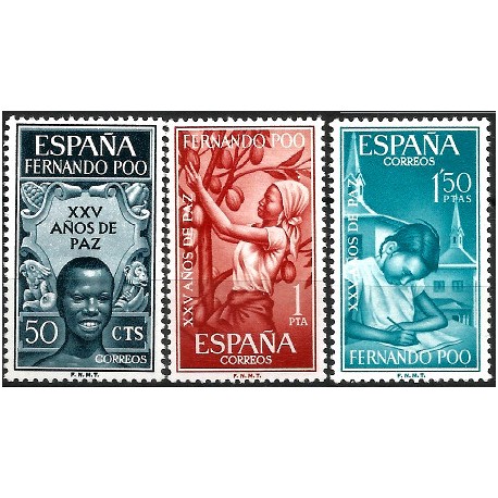 Fernando Poo. 1965. Serie Completa (Nuevo, con señal de fijasellos) XXV Años de Paz