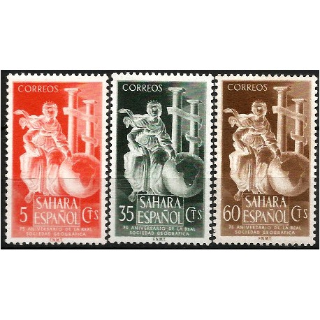 Sahara Español. 1953. Serie Completa (Nuevo, con señal de fijasellos) 75 Aniv. Real Sociedad Geográfica