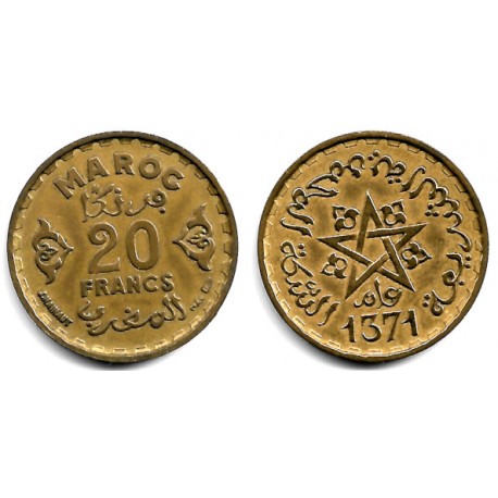 (Y50) Marruecos. 1371AH. 20 Francs (MBC)