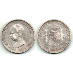 Alfonso XIII. 1890*(18-90). 5 Pesetas (BC/BC+) (Plata) Ceca de Madrid MP-M