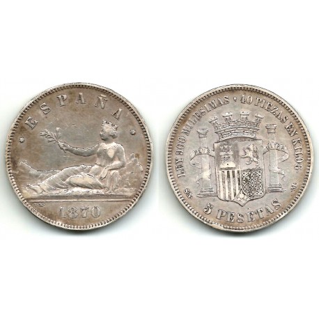 Gobierno Provisional. 1870*(-8-70). 5 Pesetas (BC+) (Plata) Ceca de Madrid SN-M