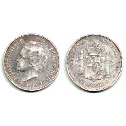 Alfonso XIII. 1892*(18-92). 5 Pesetas (MBC-/BC+) (Plata) Ceca de Madrid PG-M