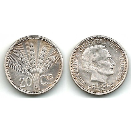 (36) Uruguay. 1954. 20 Centesimos (EBC) (Plata)
