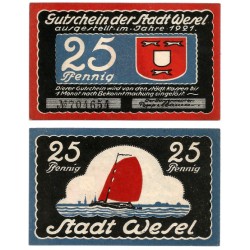 Wesel (Renania del Norte-Westfalia). 1921. 25 Pfennig (EBC+)