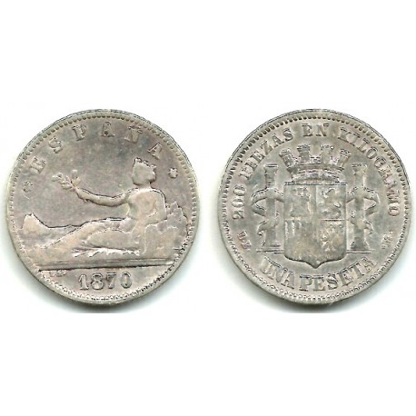 Gobierno Provisional. 1870*(-----). 1 Peseta (BC) (Plata) Ceca de Madrid DE-M