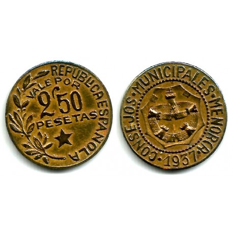 Consejos Municipales de Menorca. 1937. 2,50 Pesetas (MBC)