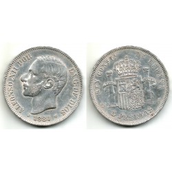 Alfonso XII. 1884*(18-84). 5 Pesetas (MBC/MBC-) (Plata) Ceca de Madrid MS-M