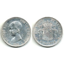 Alfonso XIII. 1889*(18-89). 5 Pesetas (MBC+/MBC) (Plata) Ceca de Madrid MP-M
