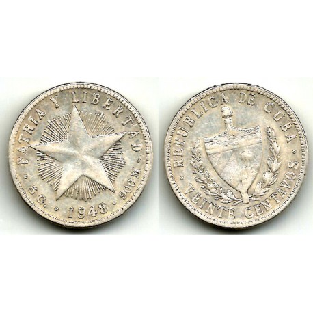 (13.2) Cuba. 1948. 20 Centavos (BC+) (Plata)