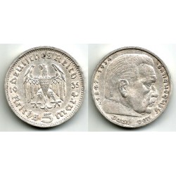 (86) Alemania (III Reich). 1935(A). 5 Mark (MBC+) (Plata)