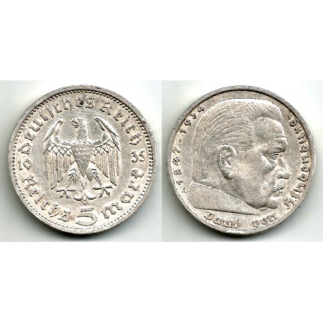 (86) Alemania (III Reich). 1935(A). 5 Mark (MBC+) (Plata)