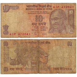 (95n) India. 2008. 10 Rupees (BC-) Roturas en márgenes