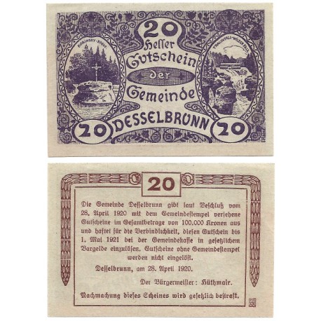 Desselbrunn (Alta Austria). 1920. 20 Heller (SC)