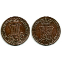 Isabel II. 1837. 6 Cuartos (BC+/MBC-) Ceca de Cataluña
