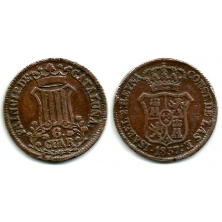 Isabel II. 1837. 6 Cuartos (BC+/MBC-) Ceca de Cataluña