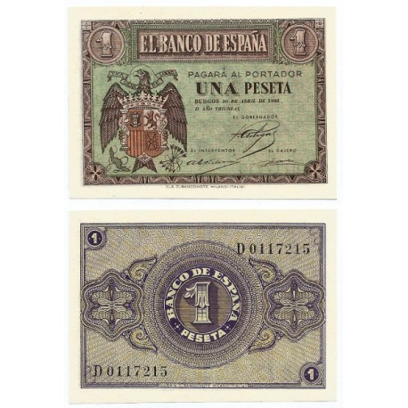 Estado Español. 1938. 1 Peseta (SC) Serie D