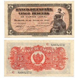 Estado Español. 1937. 5 Pesetas (EBC) Serie C