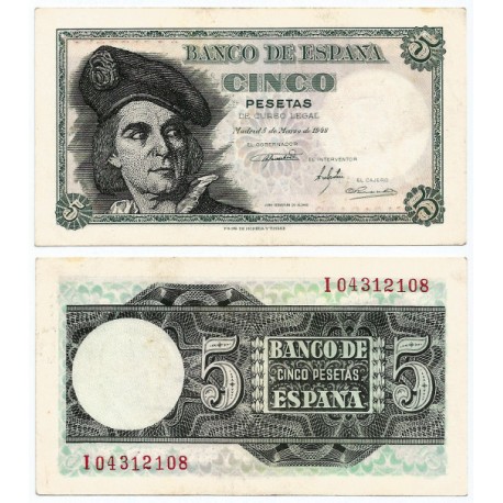 Estado Español. 1948. 5 Pesetas (EBC) Serie I. Pequeña mancha