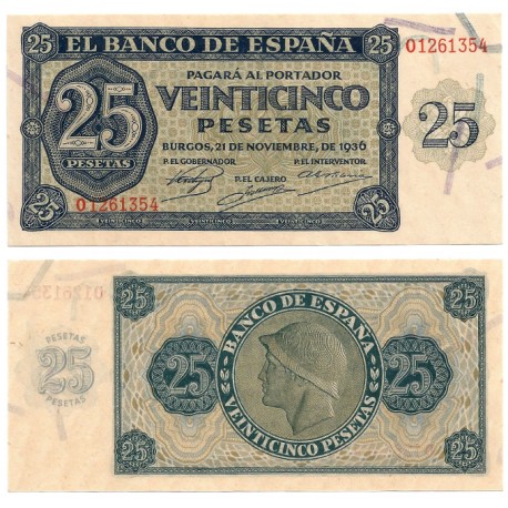 Estado Español. 1936. 25 Pesetas (SC) Serie O