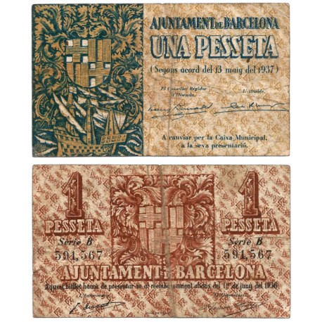 Barcelona. 1937. 1 Peseta (BC) Serie B