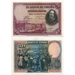 España. 1928. 50 Pesetas (EBC) Serie D